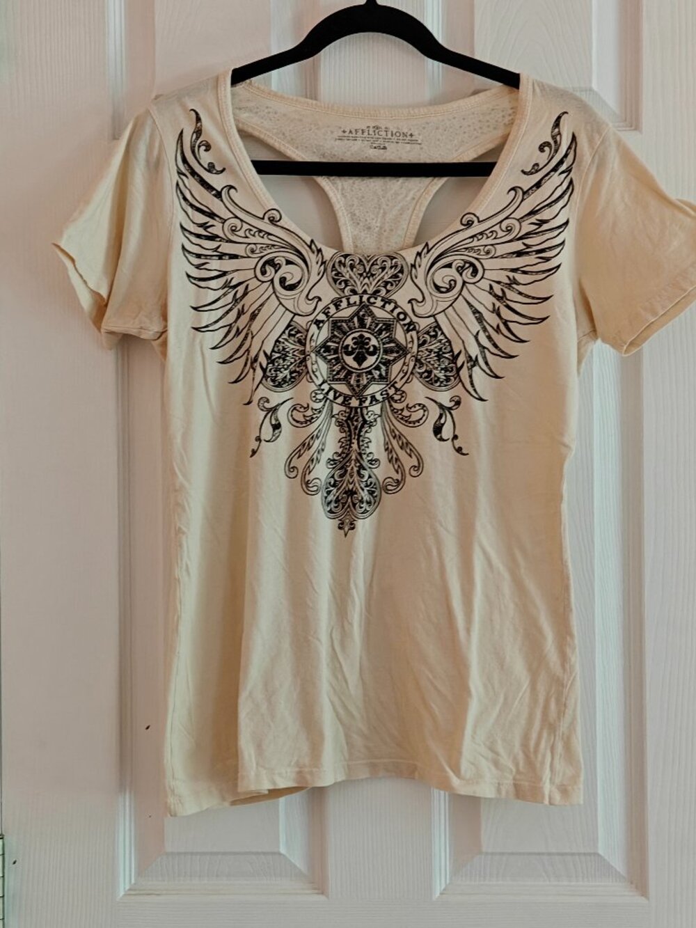 AFFLICTION Y2K Racerback Medium Rhinestone Angel Wing Tattoo Graphic Tee